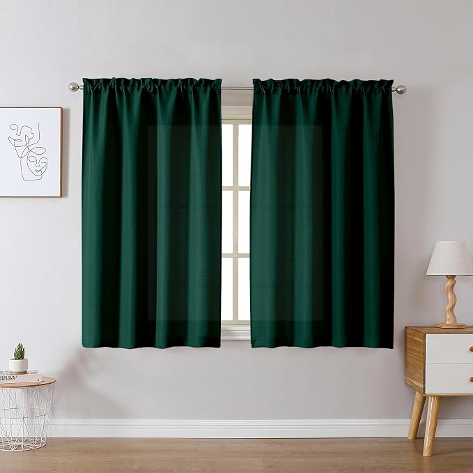 Chyhomenyc Christmas Hunter Green Curtains 45 Inch Length 2 Panels, Faux Linen by Chyhomenyc