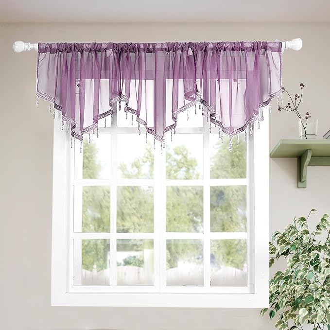 Molaxhome Swag Curtain 51 inch Length Rod Pocket Scalloped Curtain Valance by Molaxhome