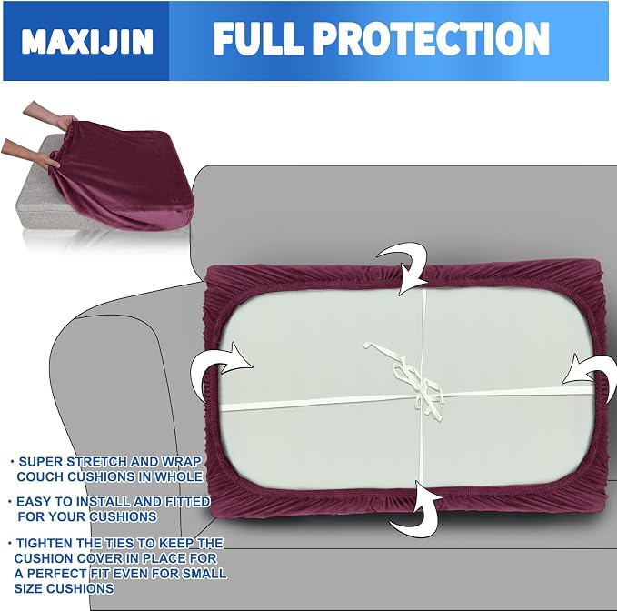 MAXIJIN Velvet Stretch Couch Cushion Covers Soft Sofa Cushion Cover Replacement - Image 4