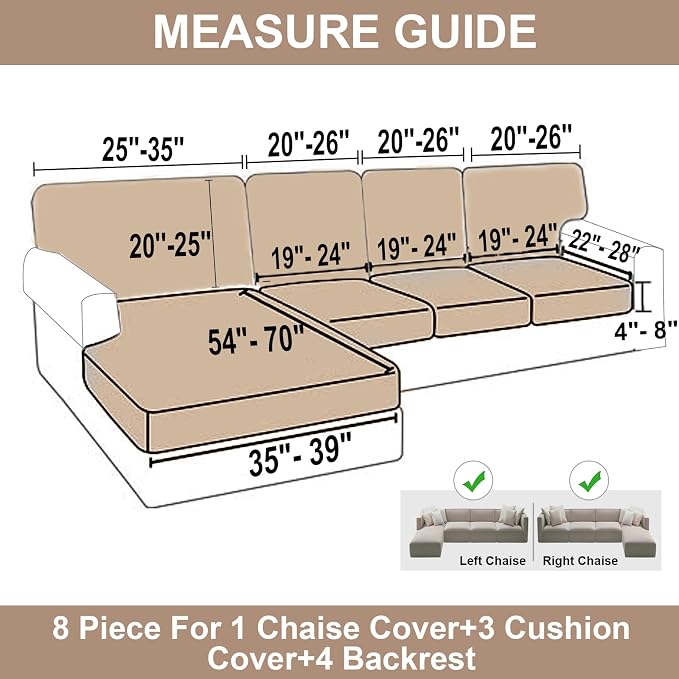 NAISI Sectional Couch Covers 8 Pieces Velvet Couch Cushion Covers L Shape Soft - Image 4