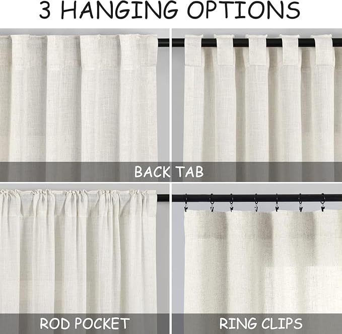 Nanspring Cream Short Linen Kitchen Curtains 36 Inch Length, Over Sink Light - Image 2