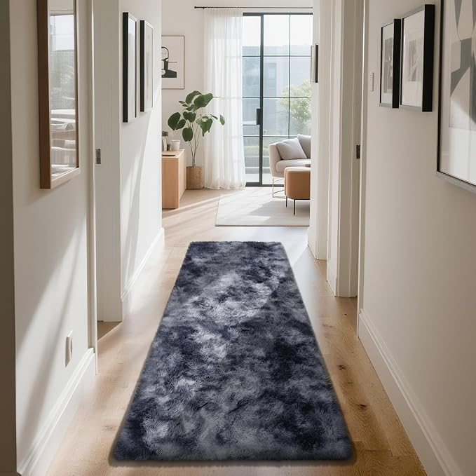 Soft Runner Rugs for Bedroom, Mottling Dark Grey 3x7 Area Rugs Fluffy Rug Shag - Image 2