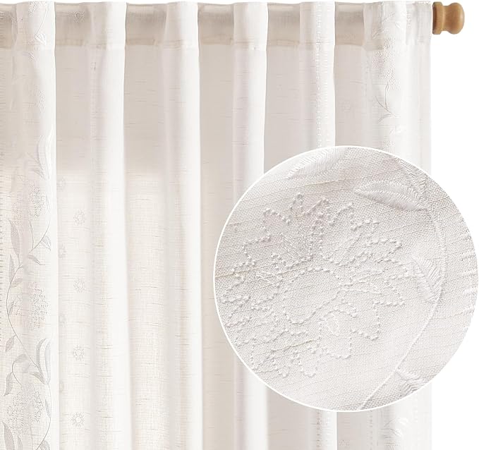 jinchan Winslow Linen Curtains for Bedroom 96 Inches Length Embroidered - Image 8