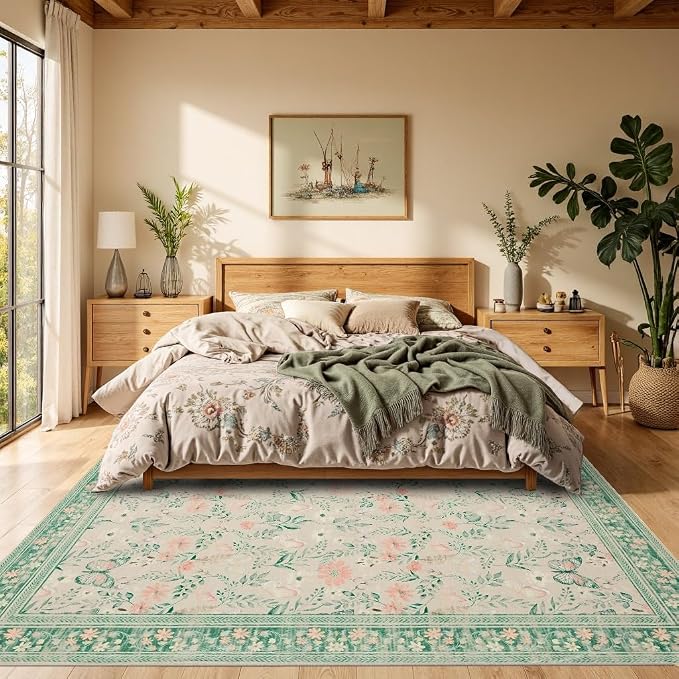 Rugxara Floral Rug for Living Room Bedroom, 6x9 Washable Rug, Large Non Slip - Image 2