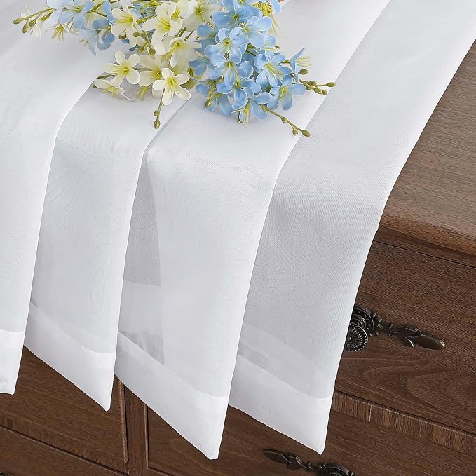 White Valances for Windows 14 inch Length 2 Panels Set, Small Voile Sheer - Image 6