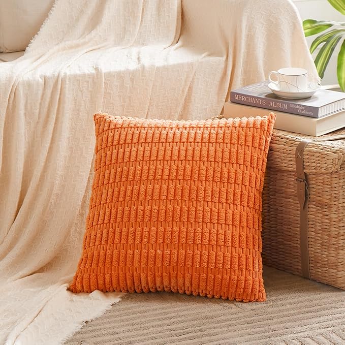 Fancy Homi 4 Packs Orange Fall Decorative Throw Pillow Covers 24x24 Inch - Image 2
