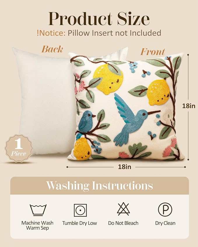 Embroidered Throw Pillow Cover 18x18 Inch - Image 4