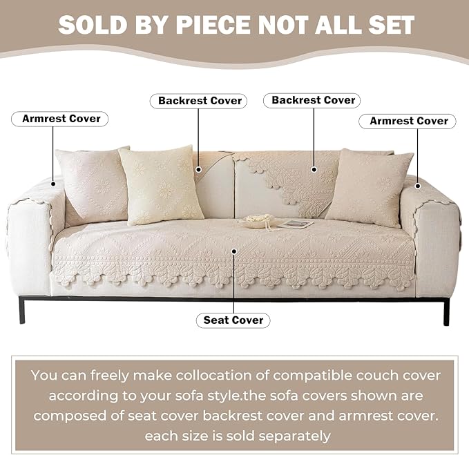 Cotton Quilted Dog Couch Cover for Sofa Farmhouse Rustic Embroidery Sectional - Image 2