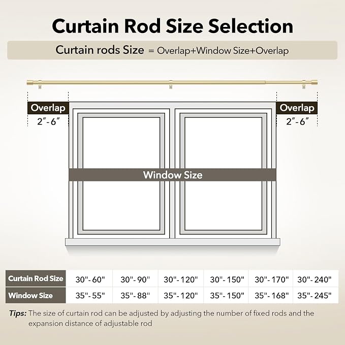 IFELS Heavy Duty Curtain Rods for Windows 28 to 48 Inch, 1 Inch Gold Curtain - Image 5