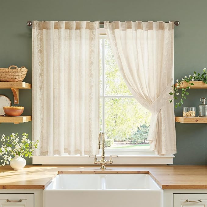 jinchan Small Window Curtains 54 Inch Length Linen Cafe Curtains by JINCHAN