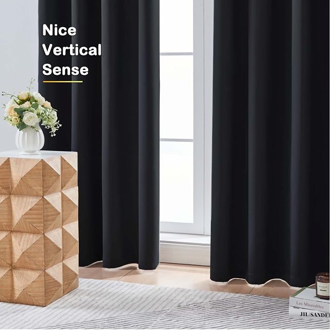 OVZME Black Blackout Curtains for Bedroom 72 Inch Length 2 Panels Set, Solid - Image 9