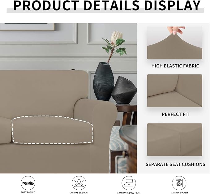 Easy-Going Oversized 3 Pieces Stretch Fleece Soft Loveseat Couch Cover - Image 6