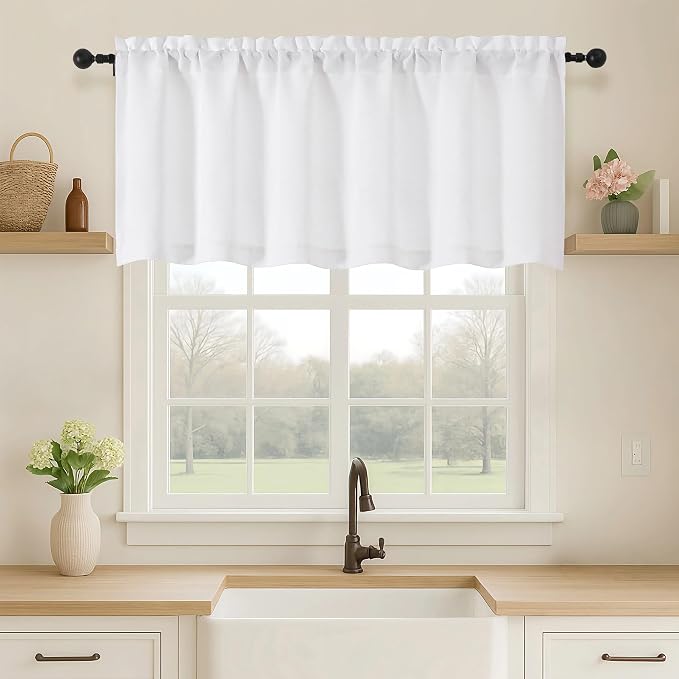OVZME White Valance for Windows, Light Filtering ThickTextured Small Kitchen by OVZME