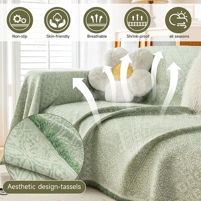 ROOMLIFE Green Sofa Cover, Vintage Boho Couch Cover - Image 3