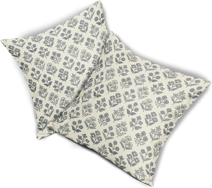 Dusty Blue Floral Pillow Covers 24x24 Inch Set of 2, Vintage Flower Block - Image 8