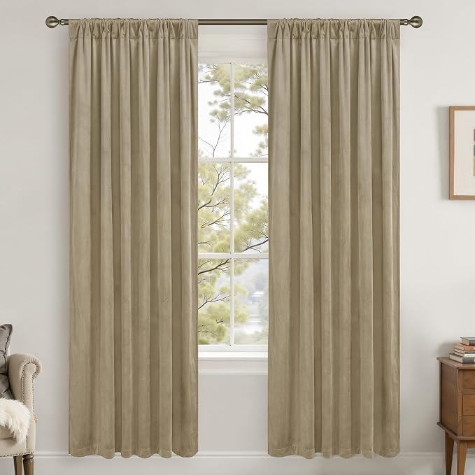 LAMIT Velvet Curtains 80 Inch for Bedroom, Dark Taupe Thick Thermal Insulated - Image 2