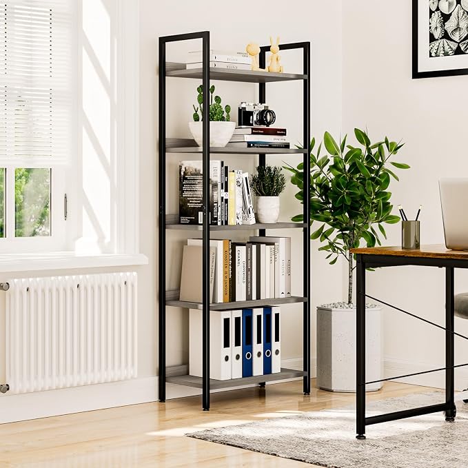 NUMENN Bookshelf, 5 Tier Bookshelves, Home Office Bookcase Shelf Storage - Image 4