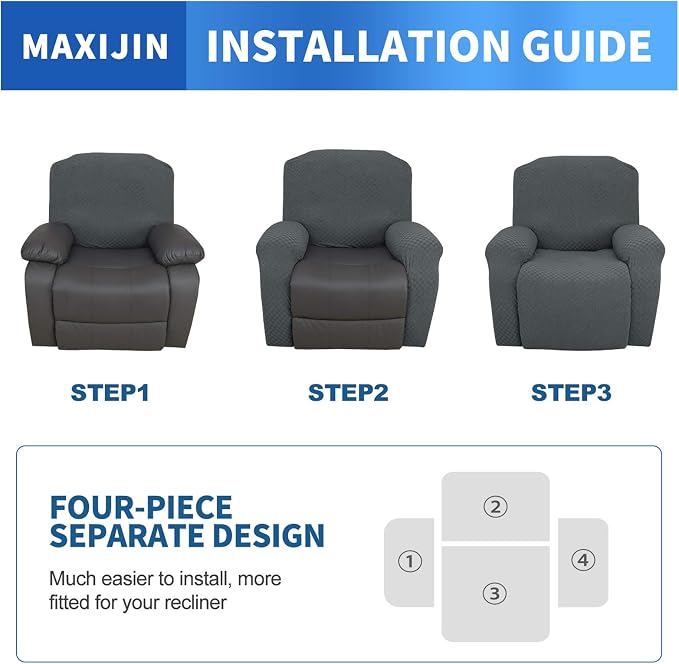 MAXIJIN Oversized Recliner Covers That Stay in Place 4 Pieces Stretch Large - Image 6