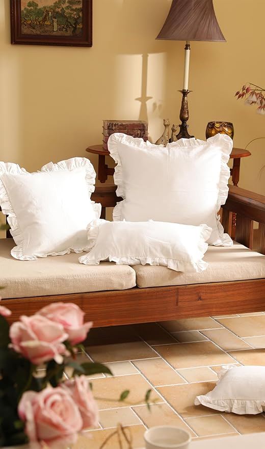 patdrea White Shabby Chic Decorative Throw Pillow Covers 18"x18" Set of 2 - Image 6