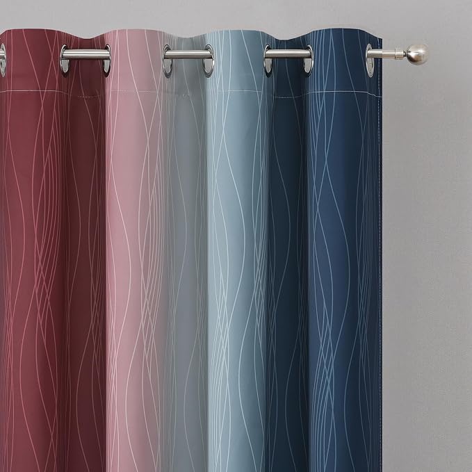 Estelar Textiler Navy Blue and Burgundy Red Ombre Blackout Curtains 90 Inch - Image 4
