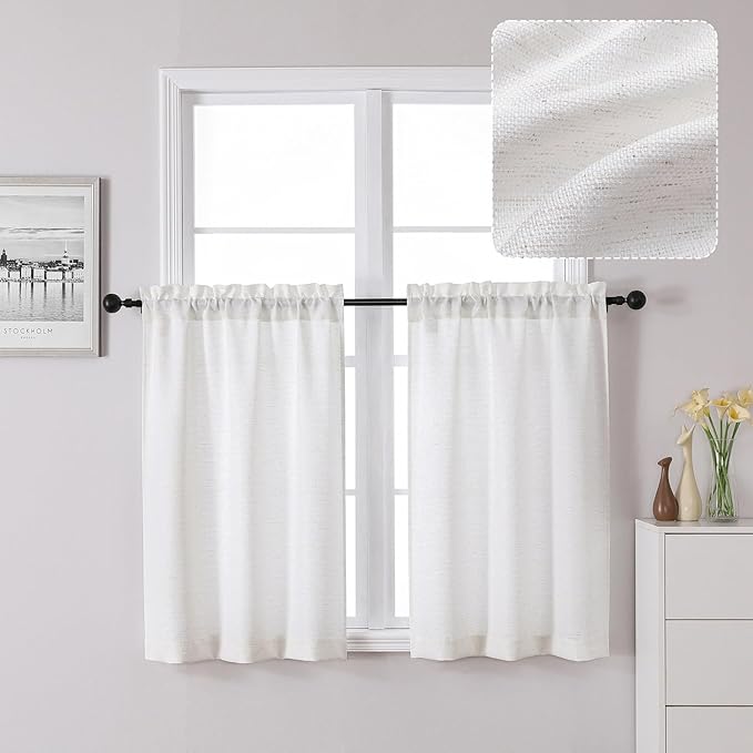 Chyhomenyc Bennet Kitchen Curtains 36 Inch Length Tier Curtains, Faux Linen by Chyhomenyc
