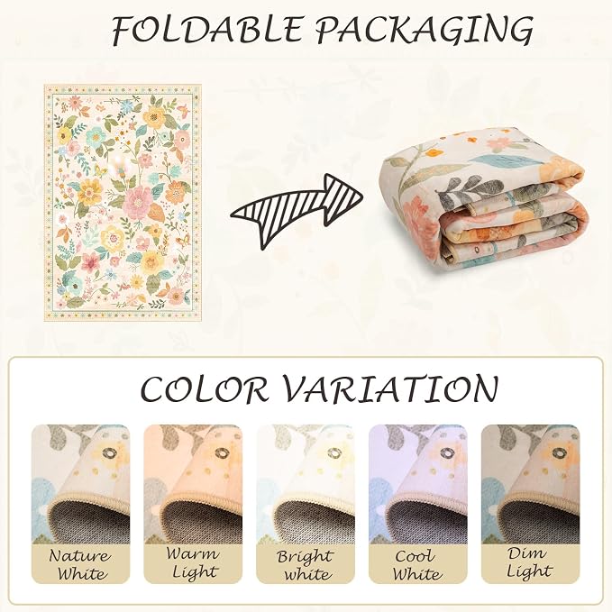 RELEANY Floral Nursery 4x6 Area Rugs Washable Print Boho Cute Carpet Non Slip - Image 9