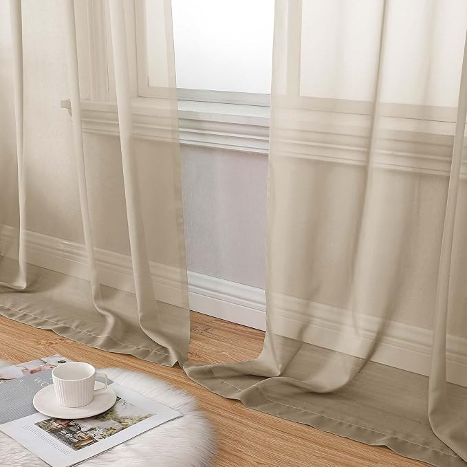 Taupe Sheer Curtain for Bedroom Living Room 78 Inches Long 2 Panels Set - Image 9