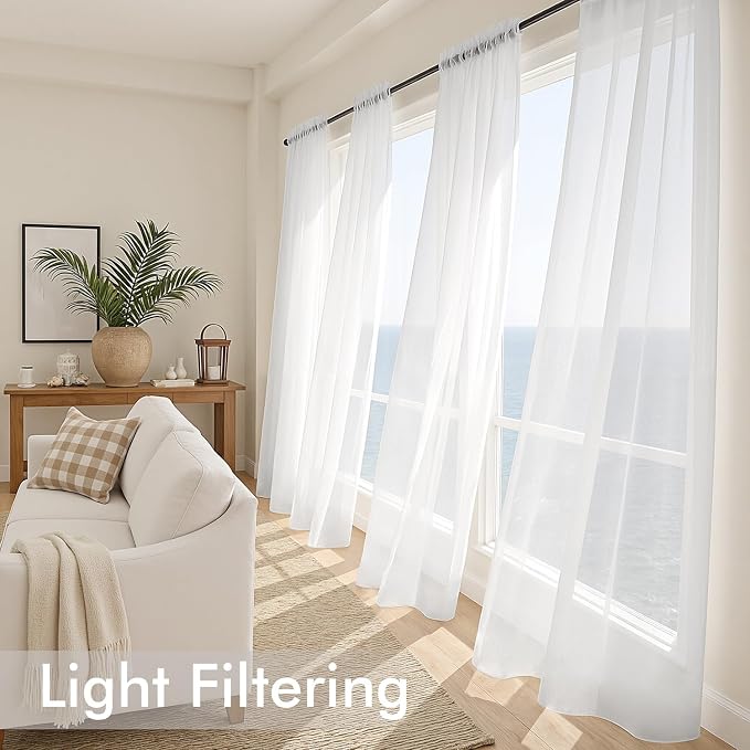 MIULEE White Sheer Curtains 80 Inches Long, 4 Panels Set, Light Filtering Voile - Image 4