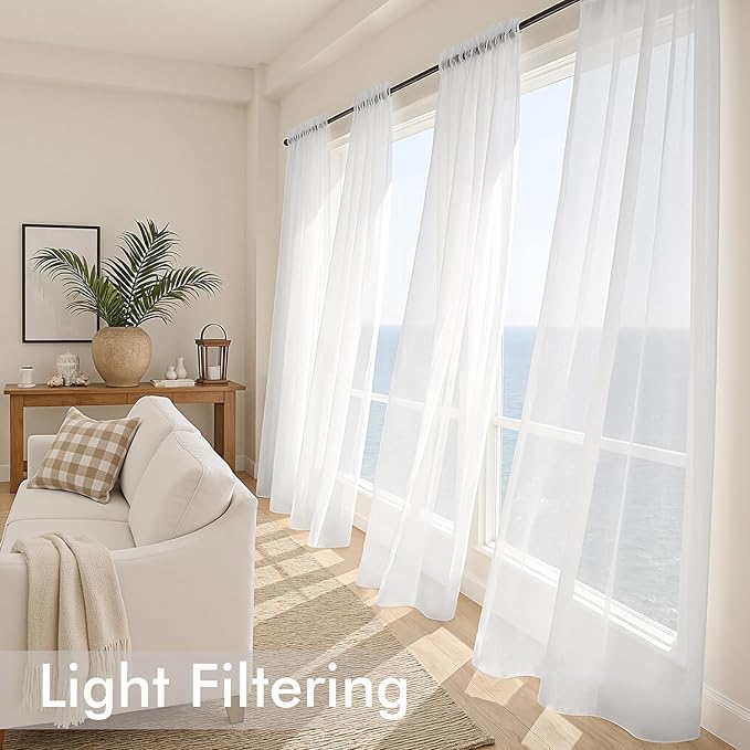 MIULEE White Sheer Curtains 78 Inches Long, 4 Panels Set, Light Filtering Voile - Image 4