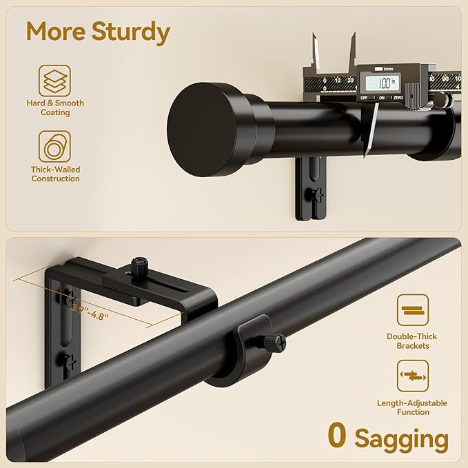 YaFex Curtain Rods 32-170 Inch, Heavy Duty 1 Inch Adjustable Curtain Rod - Image 3