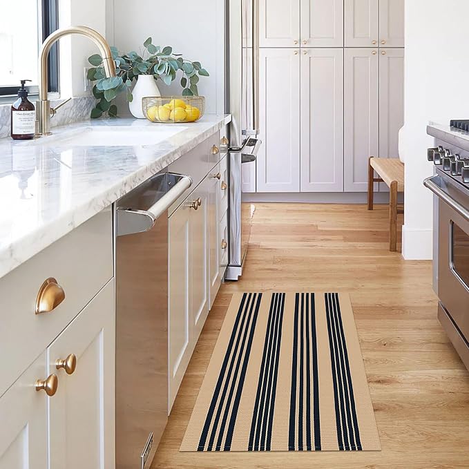 KOZYFLY Striped Front Door Mat 2x3 Ft Brown and Black Cotton Washable Indoor - Image 2