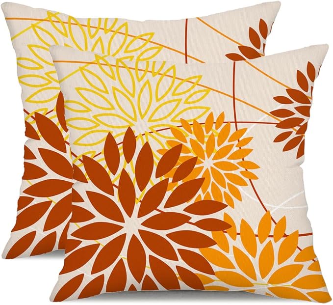 Brown Yellow Fall Pillow Cover 20X20 Inch Set of 2 Outdoor Waterproof Floral by DFXSZ