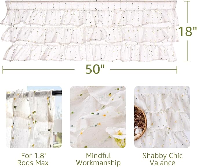 jinchan Ruffled Valance for Windows 18 Inch Mini Pom-Pom Voile Valance Curtains - Image 9