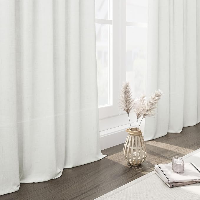 Nanspring Ivory Linen Blend Light Filtering Curtains 86 Inch Length 2 Panel Set - Image 6