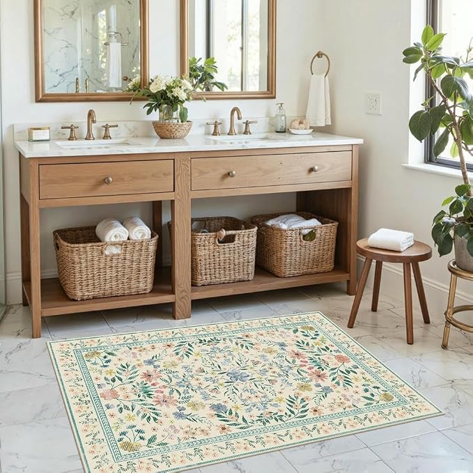 Rugxara Door Mat Floral Entryway Rug, Washable Samll 2x3 Rug, Boho Green Front - Image 3