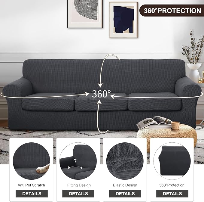 U-NICE HOME 4 Pieces Oversized Stretch Couch Cover Sofa Cover Washable Slipcover - Image 4