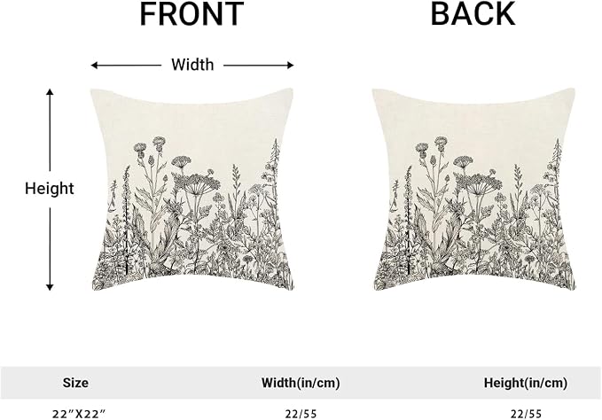 AEIOAE Black White Gray Pillow Covers 22x22 Inch Set of 2, Spring Wildflower - Image 5