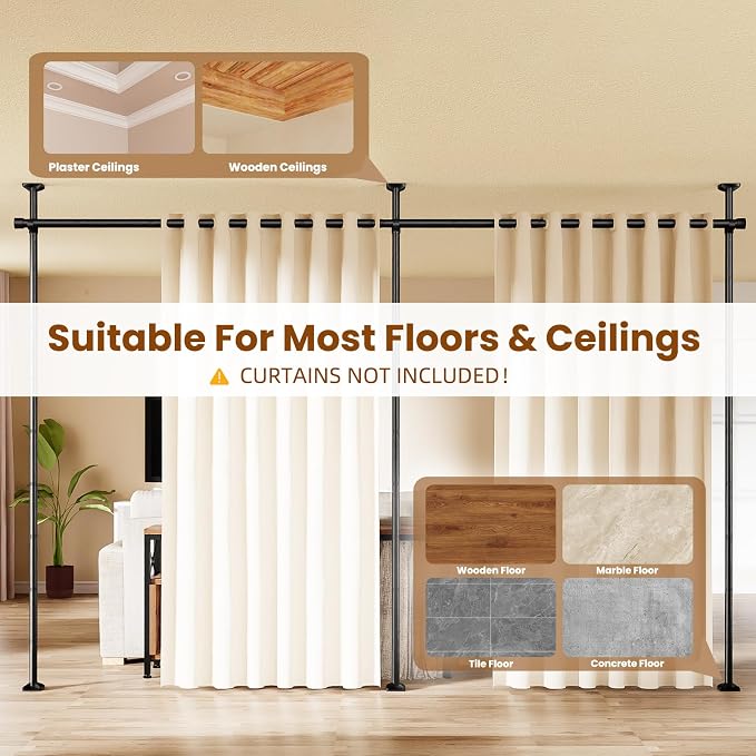 Bonpally Room Divider Curtain Rod, No Drilling Tension Rod - Image 5