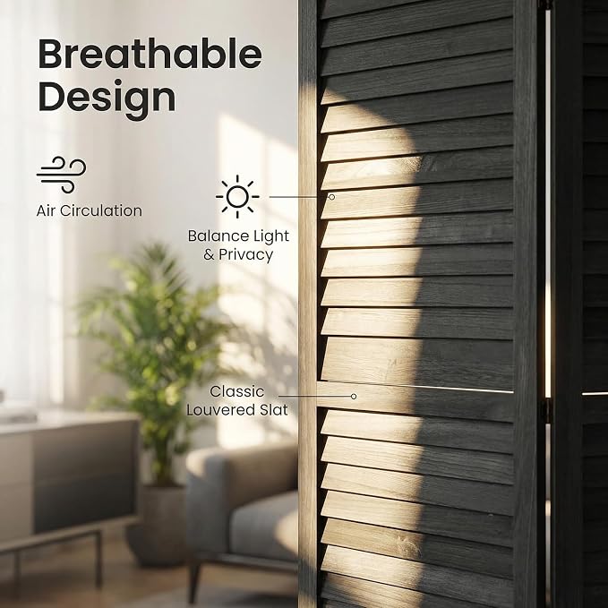 Bluecat 8 Panel Room Divider, Freestanding Solid Wood Partition Wall - Image 3