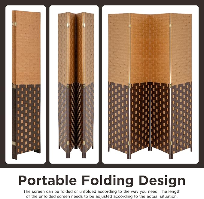 Room Divider 6FT Wall Divider 4 Panels Wood Mesh Hand-Woven Design Room Screen - Image 6
