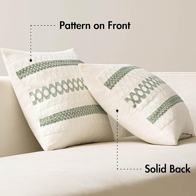 MIULEE Set of 2 Sage Green Boho Decorative Pillow Covers 18x18 Inch Farmhouse - Image 6