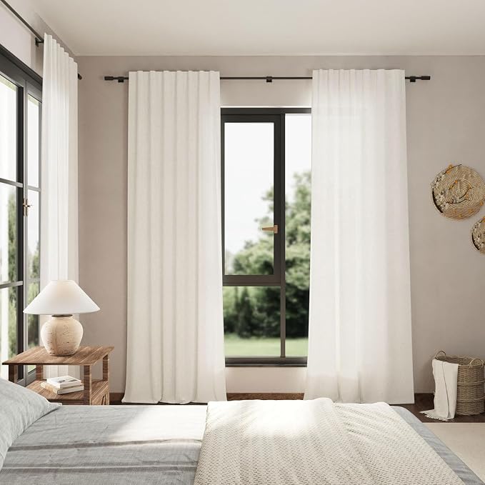 Nanspring Beige White Linen Curtains 96 Inches Long - Image 8