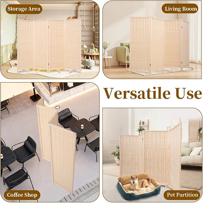 Bamboo Room Divider Panel with 360°Rotating Feet, 4 Panel 47" H Short Folding - Image 7
