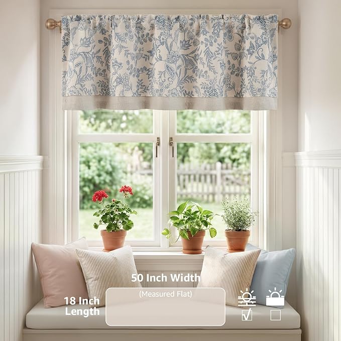 jinchan Linen Valance Curtain Farmhouse Floral Printed Small Window Curtain - Image 4