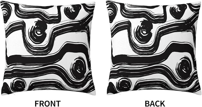 Abstract Black and White Brush Stroke Throw Pillow Covers 18x18 Set of 2 - Image 9
