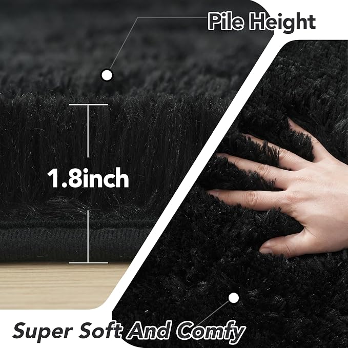 CAIYUECS Black Round Rug for Bedroom 5x5Feet: Soft and Fluffy Area Rug for Boys - Image 2