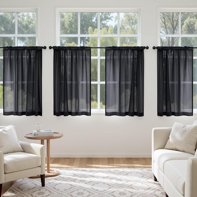 MIULEE Short Sheer Curtains 45 Inches Long, 4 Panels Set, Light Filtering Rod - Image 4