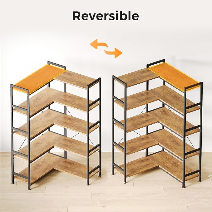 Casaottima Corner Book Shelf, 5 Tier Reversible Bookshelf - Image 7