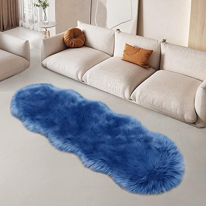 SERISSA Ultra Soft Fluffy Rug Dark Blue Faux Sheepskin Fur Rug Shaggy Couch - Image 5