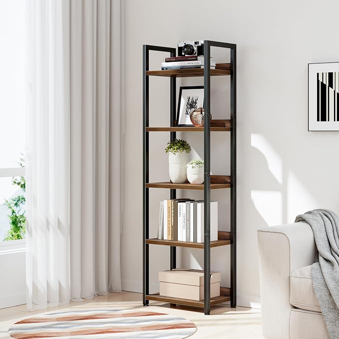 NUMENN Narrow Bookshelf, 5 Tier Bookshelves, Home Office Bookcase Shelf Storage - Image 2
